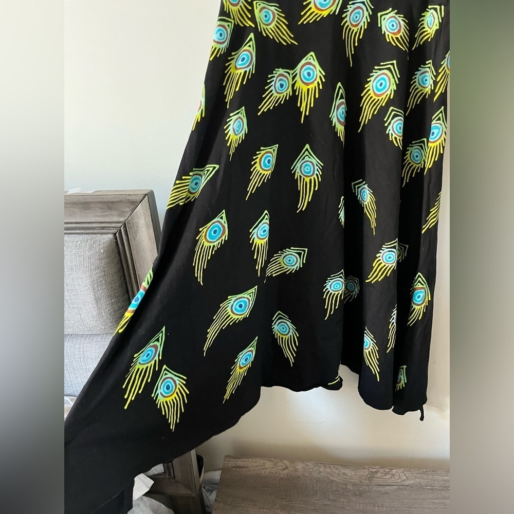 Design By Naomi Peacock Feather Print Black Skirt Large - Picture 5 of 9